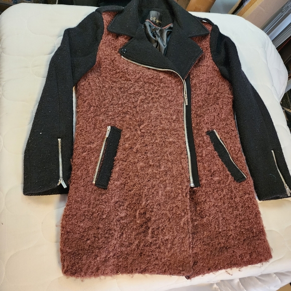 Mcginn Zippered Peacoat Ladies Size Large, Brown/Black Wool Blend - Picture 1 of 5